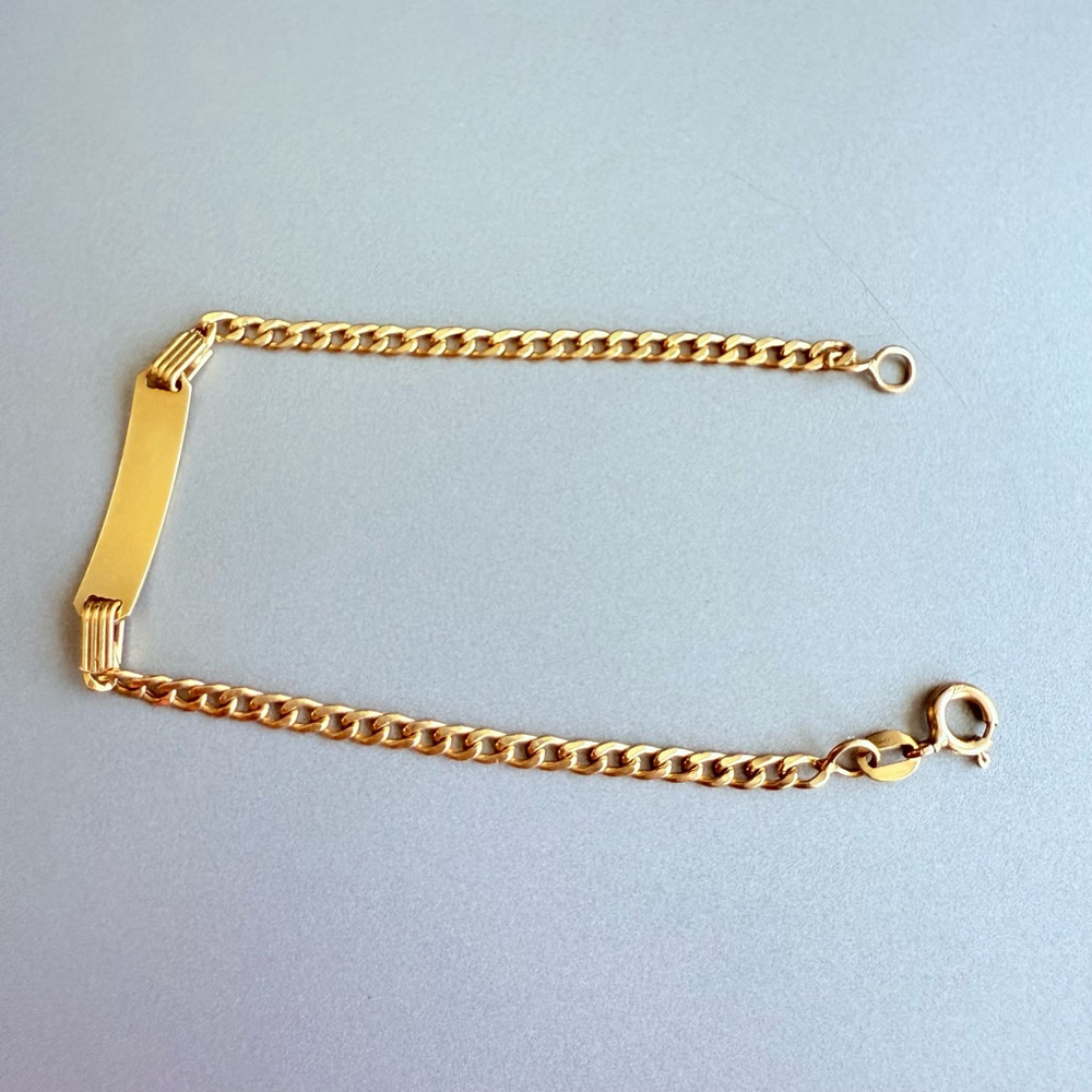 18K Solid Yellow Gold ID Bracelet Curb Link Engravable VTG Bracelet 6.75" - Picture 6 of 7